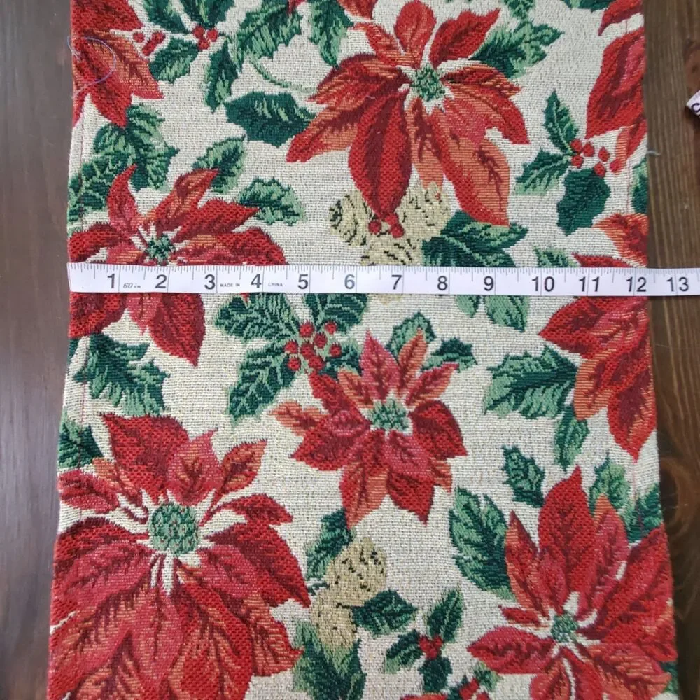 Table Runner Red Green Cream Gold Poinsettias Tapestry 70x12